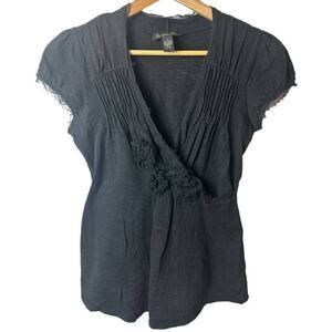 INC Black V-Neck Cap Sleeve Top Blouse Women's Size S